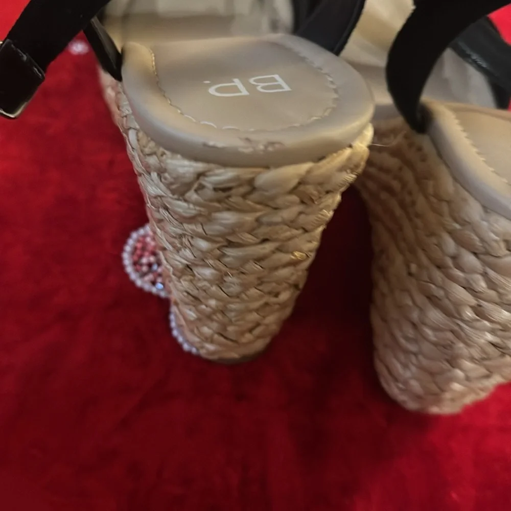 BP Ginny Espadrille Black Suede Wedge‎ Sandals